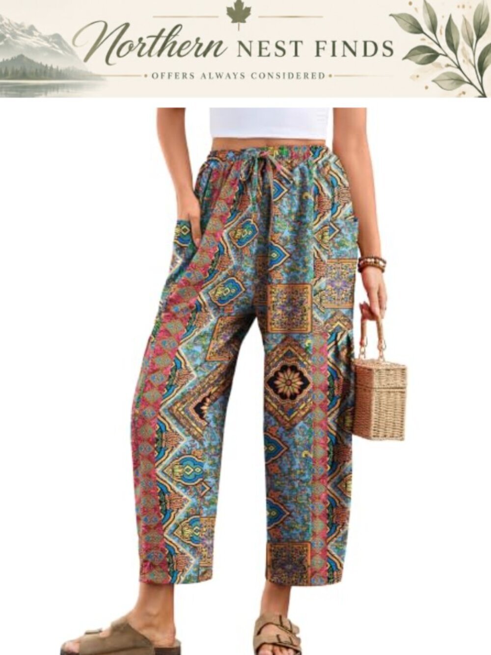 Wide Leg Palazzo Pants Casual Loose Drawstring Beach Vacation Trousers with